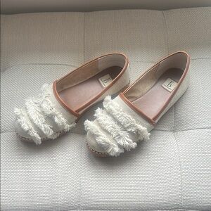 Ellen Degeneres Cream Espadrilles with Whimsical Fluffy Detail